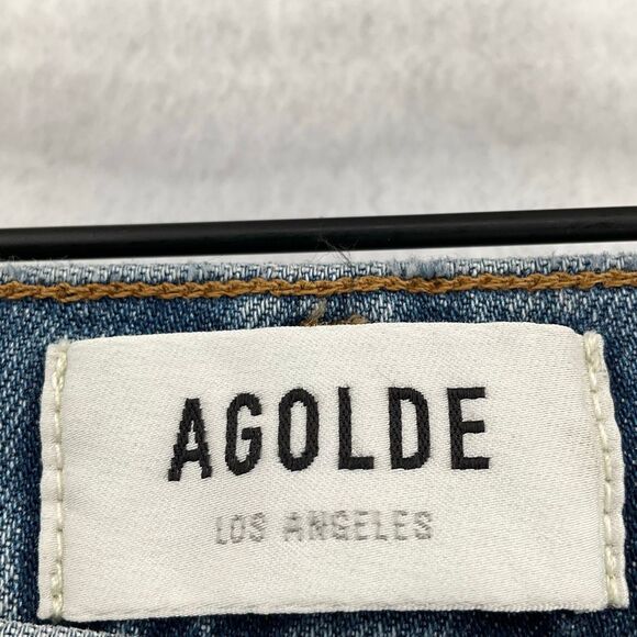 Agolde Blue Denim Cotton Stretch High-Rise Straight Leg Jeans Light Wash Size 24 - Picture 2 of 5